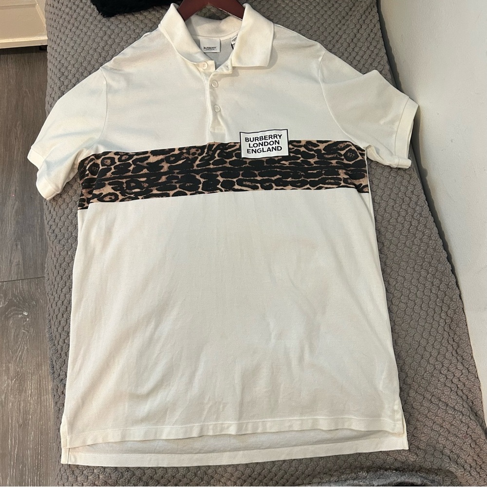 Burberry Cream and Brown Patterned Men's Polo Shirt